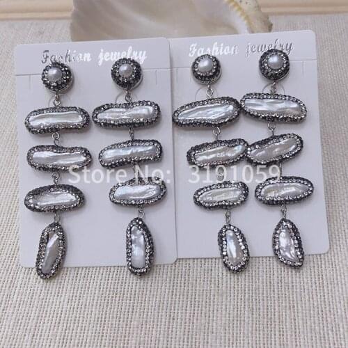 Uropean and American popular contracted temperament vintage earrings with long pearl drops elegant earrings