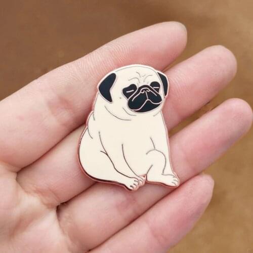 Relaxation Sad Pug Dog Brooch Pins Enamel Metal Badges Lapel Pin Brooches Jackets Jeans Fashion Jewelry Accessories