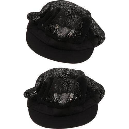 2 Black Mesh Cook Adjustable Men Women Kitchen Baker Chef Elastic Cap Hat Catering