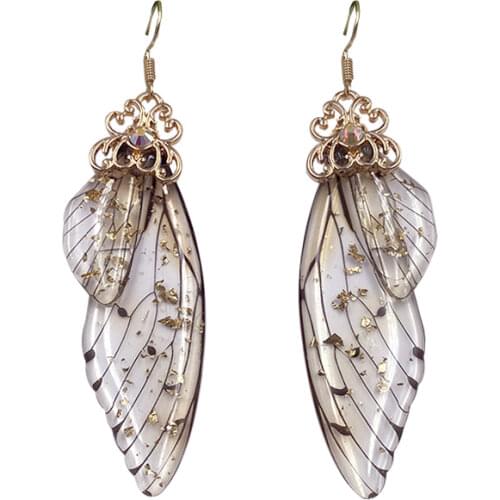 Handmade Fairy Simulation Butterfly Wing Earrings Resin Insect Drop Earrings Foil Rhinestone Earrings Wedding Party Jewelry Gift