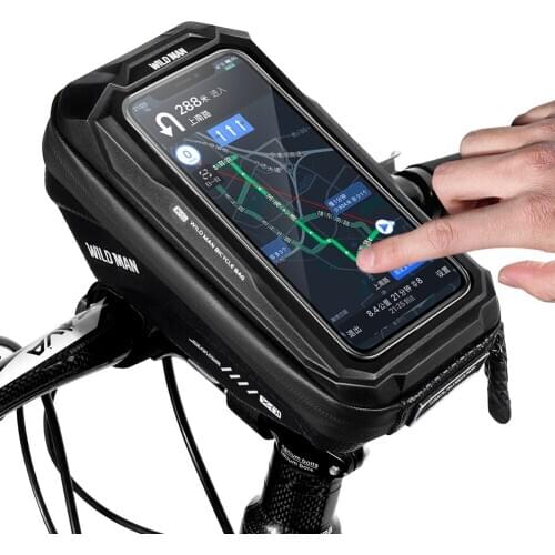 WILD MAN Waterproof Bicycle Touch Screen Handlebar Front Frame Storage Bags MTB Bike Top Tube Hard Shell Pannier Pouch