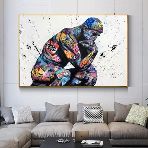 Thinker Man Graffiti Art Canvas Paintings on The Wall Art Posters and Prints Portrait of Think Pictures for Living Room Cuadros