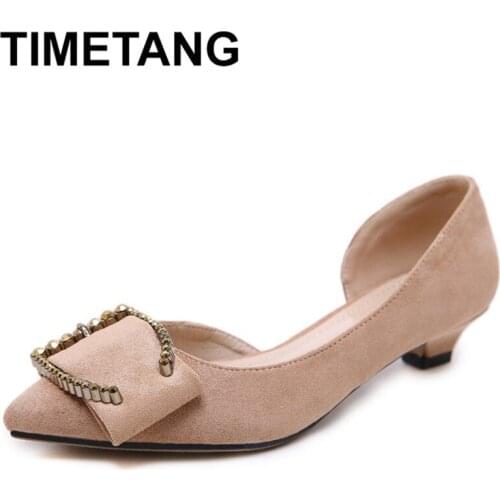 TIMETANG Autumn Women Retro Low Heels Shoes Woman Side Hollow Pointed Toe Metal Buckle Sexy Female Party Wedding Pumps 35-42E510