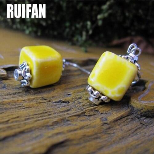 Vintage Square Ceramic Hooks Drop Earrings for Women Girls Red/Blue/Pink/Green/Yellow Dangle Earring Fashion Jewelry 2021 YEA272