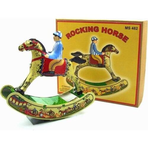 [Funny] Adult Collection Retro Wind up toy Metal Tin rocking horse Riding horse knight Clockwork toy figure model vintage toy