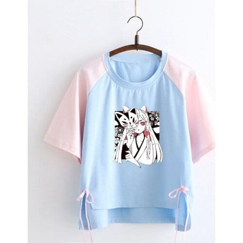 Womens T Shirt Summer Casual Short Sleeved T Shirt Harajuku Anime Style Girl T Shirt School Girls Cotton T Shirt Tops