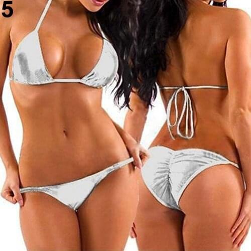 Womens Fashion Metallic Bikini Top + Bottom Beachwear Stripper Wear Bathing Suits Sexy Bikinis Swimwear