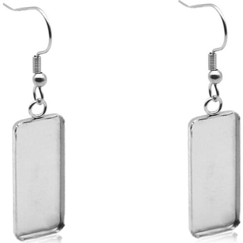 10pcs Stainless Steel 10x25mm Dia Blank Rectangle Cabochon Earring Base Settings Diy Earrings Findings Hooks Jewelry Findings