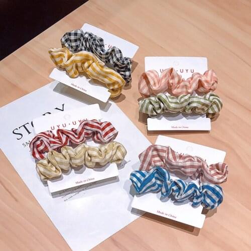 2Pcs/set Female Tie Hair Ring Rope Lattice Headband Scrunchies Headdress Women Sweet For Girl Ponytail Holder Hair Accessories