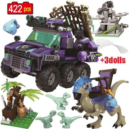 422Pcs Jurassic Dinsaur SUV Truck Building Blocks Jurassic World Dinosaur Off-road Car Figures Brick Toys for Children