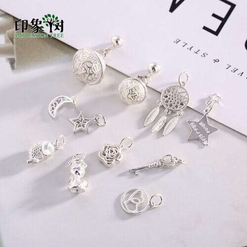 1PC 925 Silver Sterling Key Star Bell Moon Girl Dreamcatcher Flower Fish Crescent Pentastar Heart Charm DIY Jewelry Making 92510