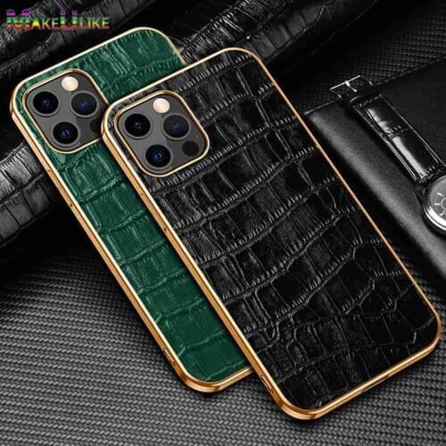 Croc Pattern Cow Leather Case For iPhone 12 11 Pro MAX 12Mini 12 Mini 11Pro 12Pro X XR XS Max Case Luxury Genuine Leather Cover