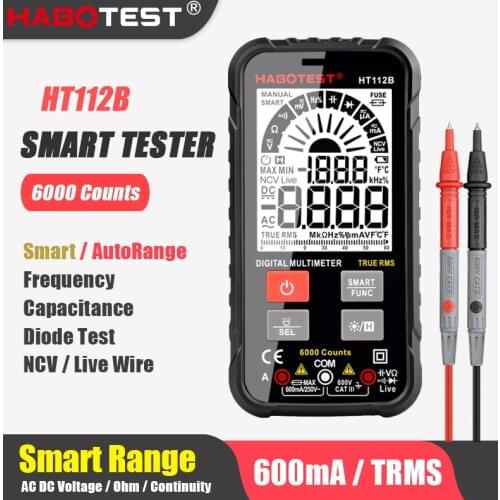 Digital Smart Multimeter Professional T-RMS Auto Range 600V Voltage Meter AC DC Ammeter Ohm Hz Capacitance Automotive Multimetro