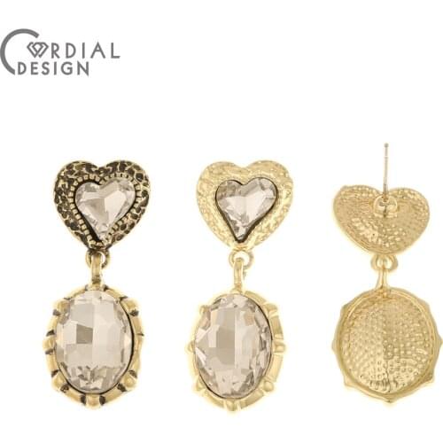 Cordial Design 50Pcs 14*34MM Jewelry Accessories/Rhinestone Earrings Stud/Heart Shape/Hand Made/Jewelry Findings & Components