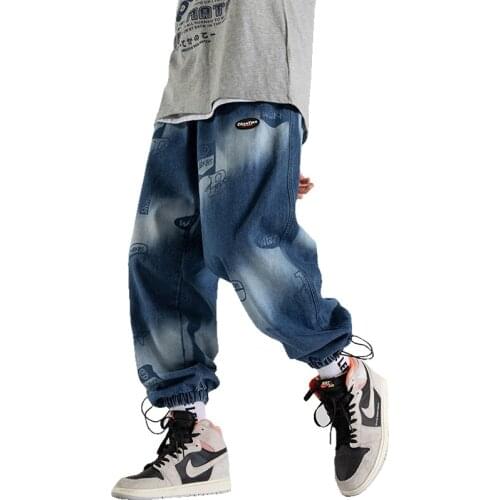 Mens Jeans Pants 2021 Loose Casual Streetwear Denim Trousers Multi Pockets Hip Hop Trend Wide Leg Joggers