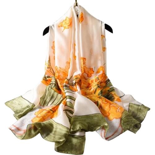 Temperament Womens Square Scarf ink and wash Flower Printing Daily Casual Decorate Female Sex Head Scarves Gifts for Ladies