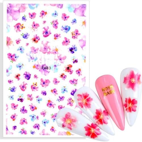 Purple Lavender Nail Adhesive Decals Colorful Flower Leaf Water Transfer Sliders Nail Stickers For Nails DIY Manicures Wraps