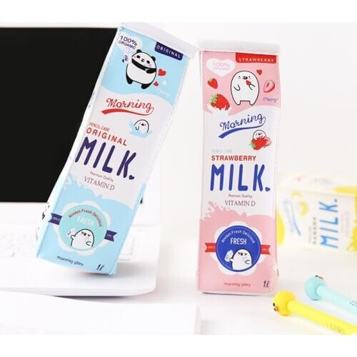 Kawaii Fresh Milk Box Pencil Bag Leather Big Space Case For Student Cute Panda Fruit Purse Stationery School Kids Supplies H6454
