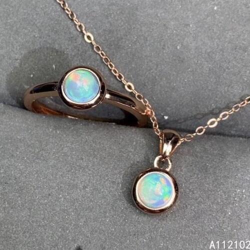 KJJEAXCMY fine jewelry 925 sterling silver inlaid natural opal new Girls retro simple round ring pendant set support test