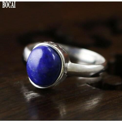 BOCAI New 100% Solid S925 sterling silver woman ring new natural 5A lapis lazuli ring woman silver 925