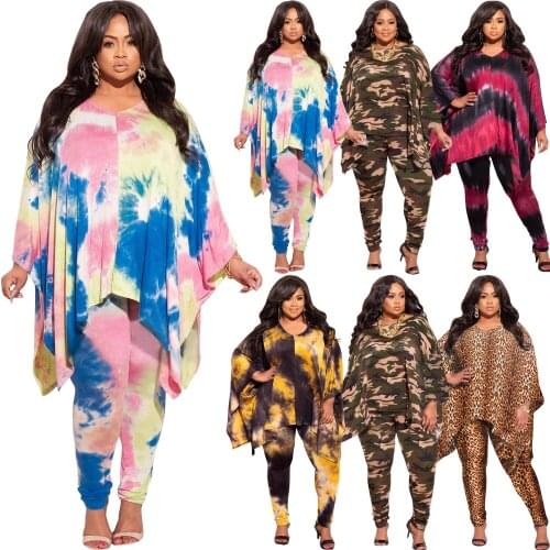 Zoctuo Casual Two 2 Piece Pant Suit Sexy Club Leopard Tie Dye Print Women Sets Loose Long Sleeve Top Pencil Pants Set For Girls