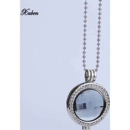 My coin necklace 33mm coins disc gray glass crystal interchangeable brand necklaces pendants 35mm holder frame for women jewelry
