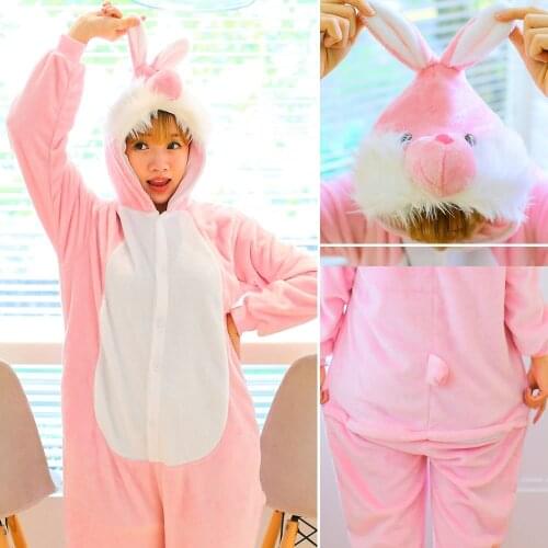 Cartoon Anime Cute Lovely Pink rabbit Onesie Halloween Cosplay Animals rabbit with White beard Adult Pajamas Sleepwear Jumpsuit