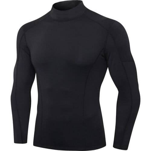 Men Gym Fitness Shirt Long Sleeve Compression Tops Stand Collar Male Sportswear Tshirts Running Cycling Hiking Climbing 2021 New