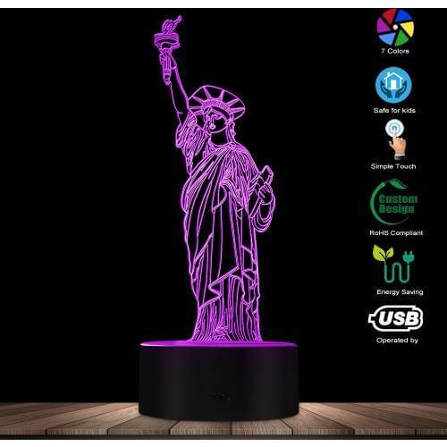 Modern New York City Statue Of Liberty 3D Optical illusion Table Night Light NYC Themed LED Desk Lamp American Values Mood Light