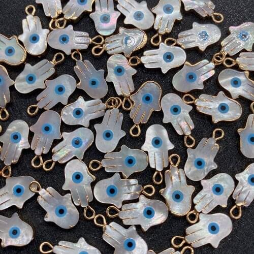 Natural Hand Evil Eye Shell Charms Connectors Hand Shape DIY for Making Necklace Bracelets Earrings Sea Shell 10x17mm 10x21mm