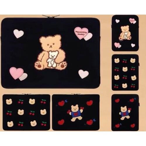 New Korea Fashion Sleeve Case Ipad Pouch Cute Cartoon Bear Tablet Mac iPad Pro 9.7 10.5 11 13inch women Laptop Inner Bag