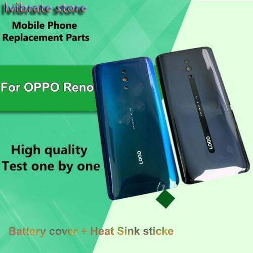 New glass Battery Back Rear Cover Door Housing + Heat Sink sticke For OPPO Reno 6.4" Battery Cover Mobile Phone Replacement