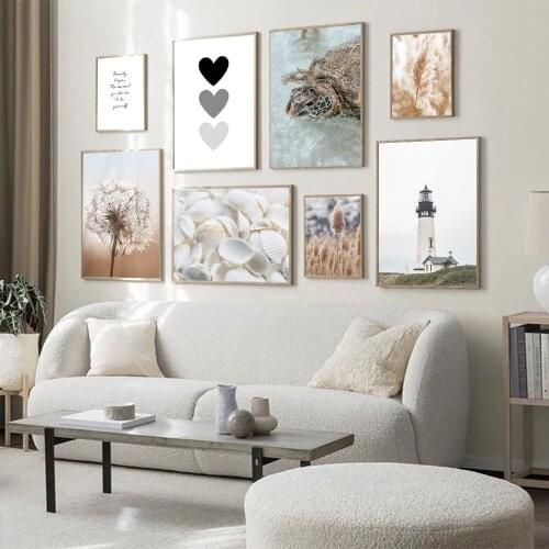 Shell Tortoise Beach Lighthouse Print Dandelion Reed Weeds Plant Wall Art Poster Heart Quotes Canvas Painting Nordic Home Decor