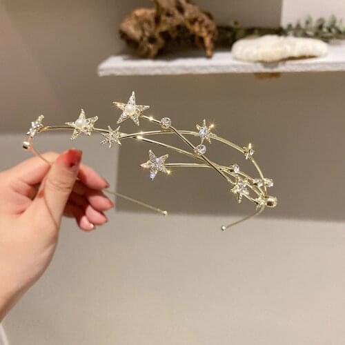 New Women Crystal Bridal Crown Hairbands Trendy Hollow Out Star Headband Rhinestone Hair Hoop Elegant Hair Accessories Jewelry