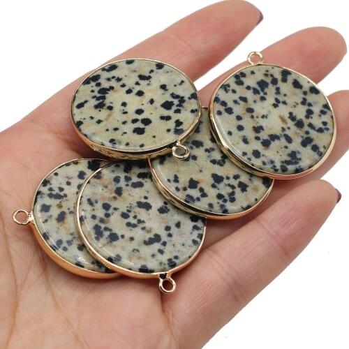 1pcs Natural Stone Round Shape Damation Jaspers Pendant Charm for DIY Jewelry Making Necklace Earring Women Gifts Size 30x30mm