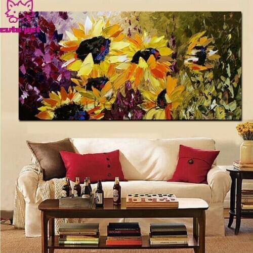 Full Square round drill Diamond painting，Modern Abstract Flower Van Gogh Sunflower Diamond embroidery Cross stitch
