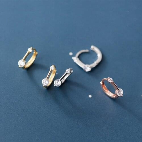 Half Circle Woman Hoop Earrings 925 Sterling Silver White Zircons Small Ear Earrings Silver 925 Party Unisex Jewelry