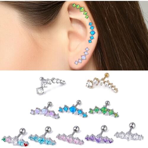 1PCS Opal Cartilage Helix Tragus Stud Earring zircon Ear Nail stainless steel ear bone stud bar piercing pendientes cartilago