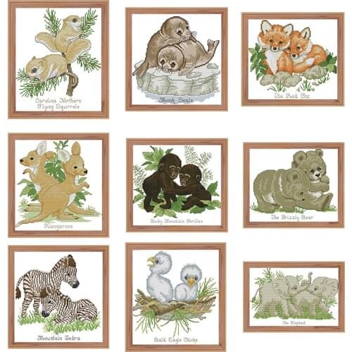 Animal Series Printed Cross Stitch Kit Squirrel Zebra Elephant Fox Pattern 11CT14CT Chinese Embroidery Kit Manual DIY Sewing Kit