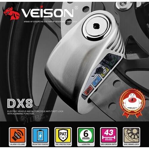 VEISON Motorcycle Lock Bicycle Alarm Waterproof 130dB Motorcycle Alarm Anti-theft Scooter Bike Disc Lock Padlock Anti-Prying