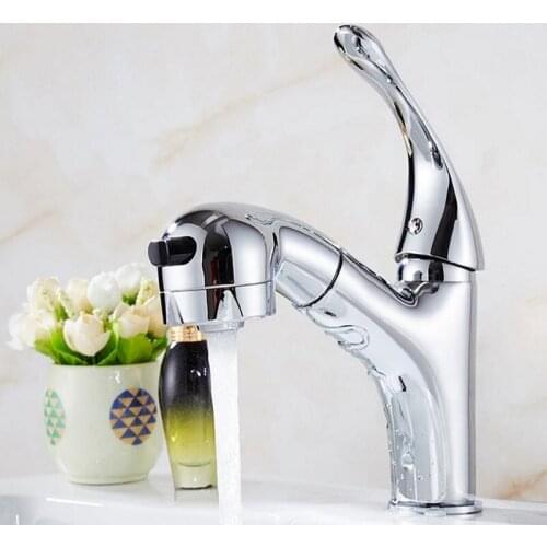 Pull Out Bathroom Basin Faucet Single Handle Hot and Cold Water Sink Mixer Tap