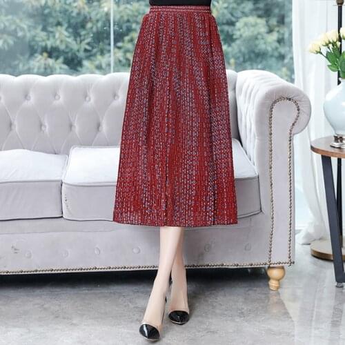 2020 Summer Chiffon Skirts Women Elegant Floral Print High Waist Midi Skirt Women Casual A Line Loose Beach Pleated Skirts