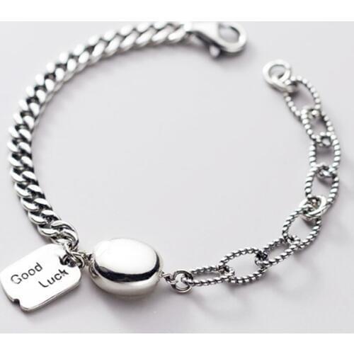 Sole Memory Cool Good Luck Letters Geometric Square Bean 925 Sterling Silver Female Resizable Bracelets SBR266