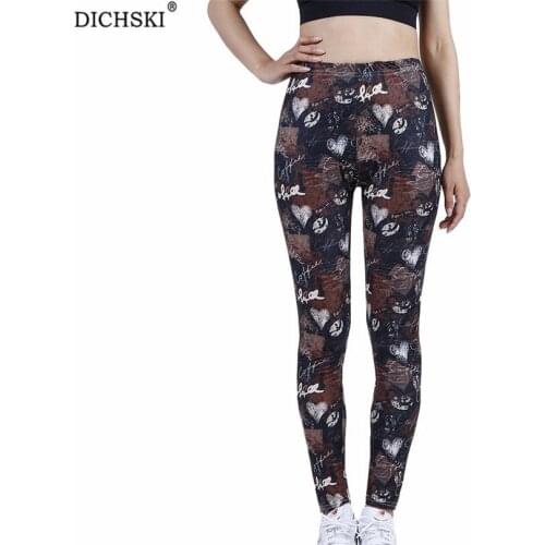 DICHSKI Push Up Leggings Fitness Women Sexy Workout Coffee Letters Love Pattern Elastic Waist Polyester New 2021 High Quality