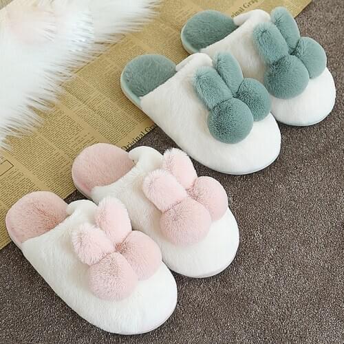 2020 Winter Fur Women Slippers Cute Rabbit Winter Warm Faux Fur Ladies Slides Indoor Bedroom Flats Women Furry Slippers
