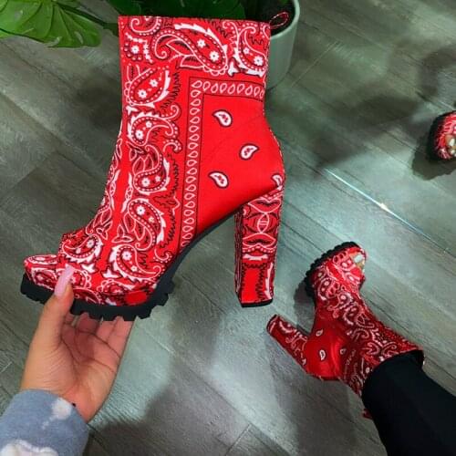 Women 2021 Autumn Graffiti Ankle Boots Woman Peep Toe High Heels Ladies Print Zip Pumps Female Shoes Plus Size Womens Footwear