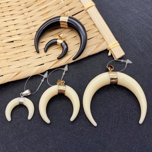 1 Piece of Natural Stone Resin Cow Bone Black and White Electroplating Process DIY Ladies Charm Earrings Necklace Moon Pendant
