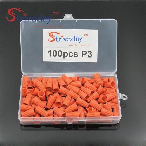 100pcs/box New P3 Electrical Wire Twist Nut Connector Terminals Cap Spring Insert Orange