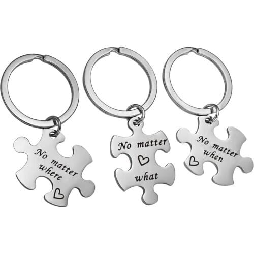 12 Sets "No Matter Where" Key Chain Stainless Steel Puzzle Keychain Set of 3 Long Distance Gift Keyring Gifts Friendship Friends