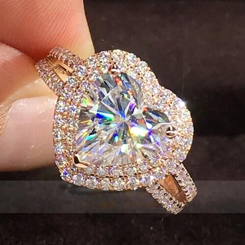 18K Au750 Rose Gold Women Ring Moissanite Diamonds 1 2 3 4 5 Carat Heart 2 Row Luxury Wedding Party Engagement Anniversary Ring